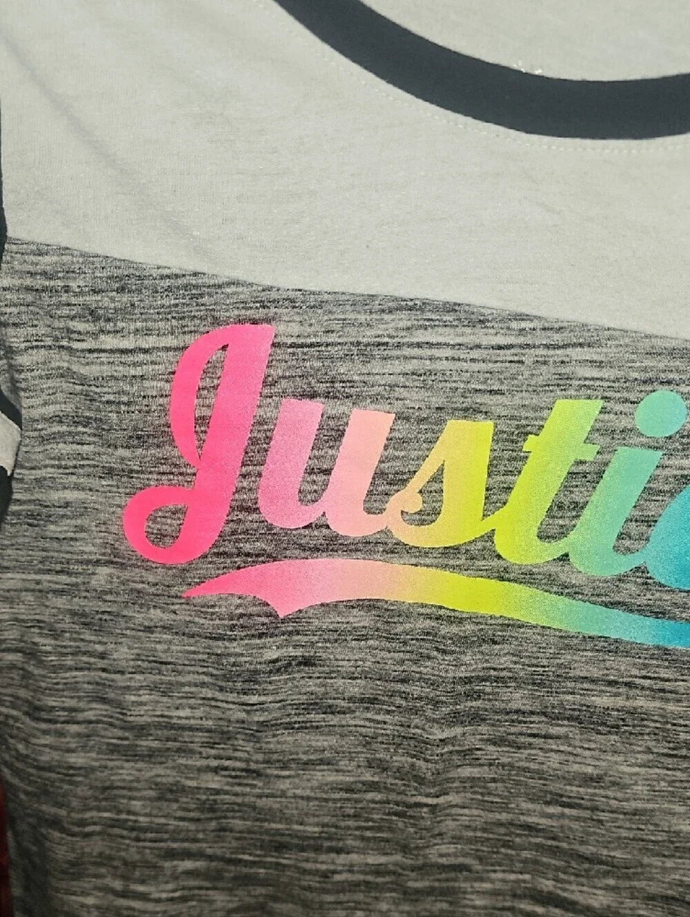 Justice Black & Gray Long Sleeve Tee with Rainbow Script Logo Size 12